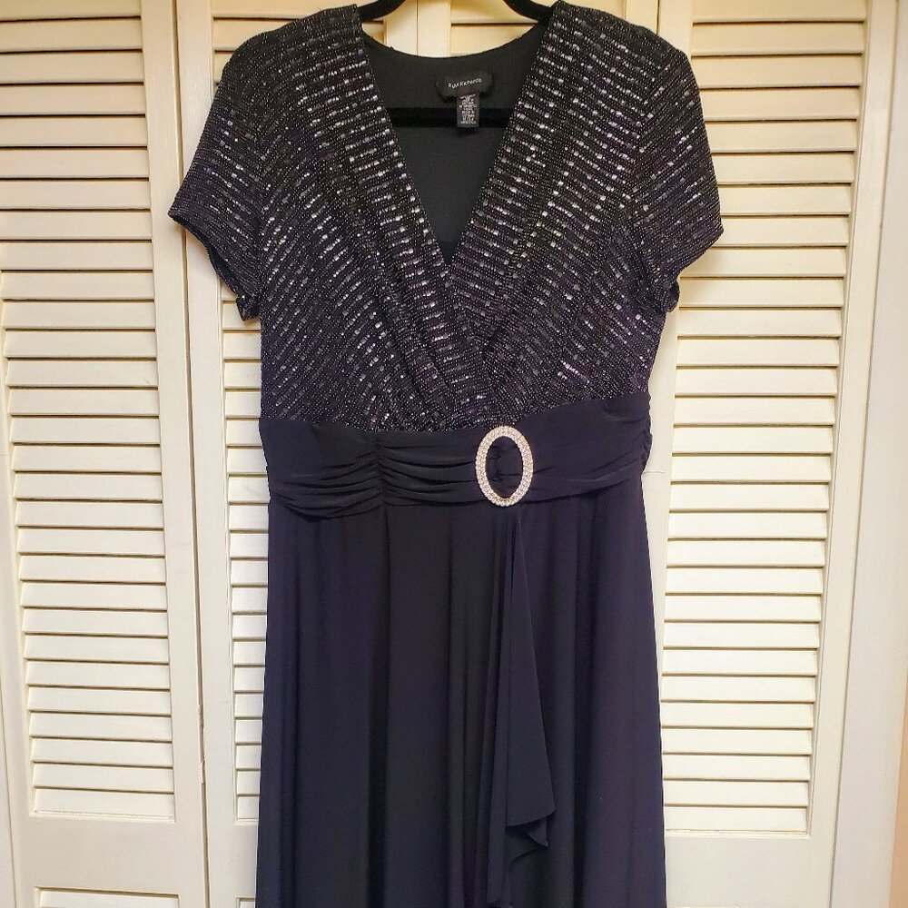 R & M Richards Embellished  Faux Wrap Cascade Dress